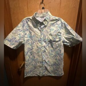 Izod Saltwater Men’s Shirt with Blue and Green Floral Pattern Size Large